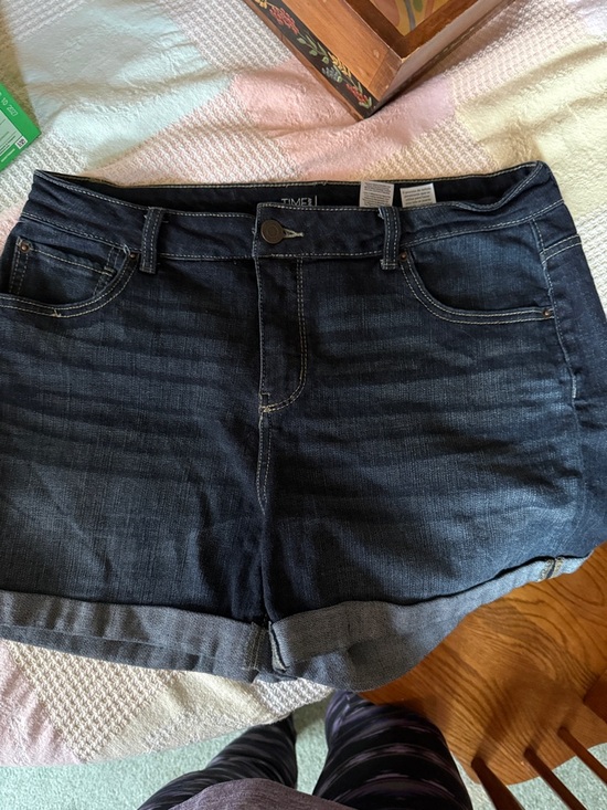 Time and Tru Pants - Time and Tru Dark Wash Denim Roll-Cuff Shorts